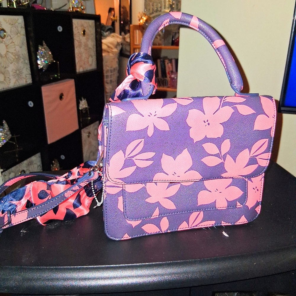 Floral Top-Handle Crossbody Bag - Purple & Pink